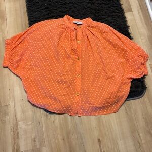 Never a Wallflower Coral Swiss Dot Elastic Sleeve Top